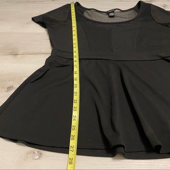 Torrid Short Sleeve Mesh Neckline Plus Pinup Coquette Peplum Top, Black, 0plus - Picture 9 of 9